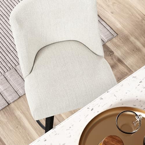 26" Height Swivel Bar Stools, Ivory Fabric, Solid Wood Legs, Modern Kitchen Island Stools Set of 2