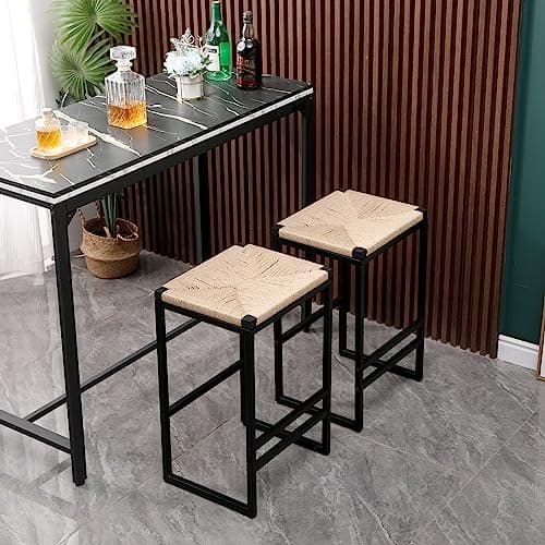 i-POOK Set of 2 Backless Rattan Bar Stools for Kitchen Island and Dining Room, Beige