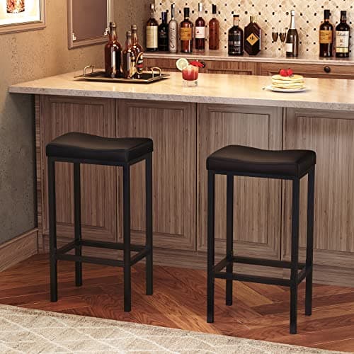 HOOBRO Black Saddle Bar Stools, Set of 2, Counter Height, Kitchen & Dining Room