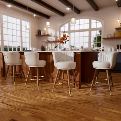4-Piece Swivel Bar Stool Set, White with Footrest, Kitchen Chairs