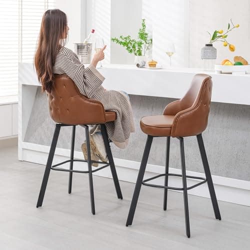4PCS Swivel Bar Height Bar Stools with High Back, Faux Leather Kitchen Barstools
