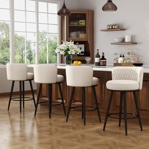Beige Tufted Counter Height Bar Stools Set of 2, Modern Metal Legs