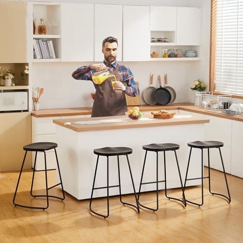 Rustic Black Bar Stool Set, 26" Counter Height (2 PCS)