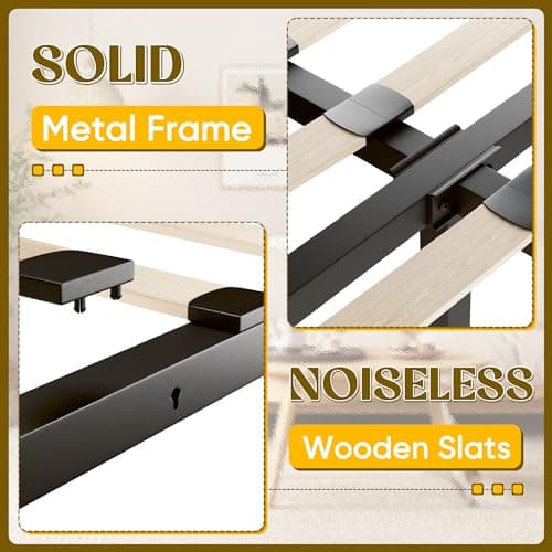 Queen Bed Frame with Headboard Storage Drawers, Mattress Foundation, Grey