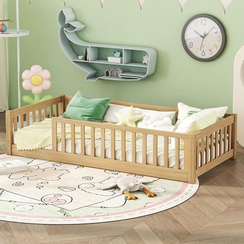 Twin Size Montessori Floor Bed for Kids in Natural Wood