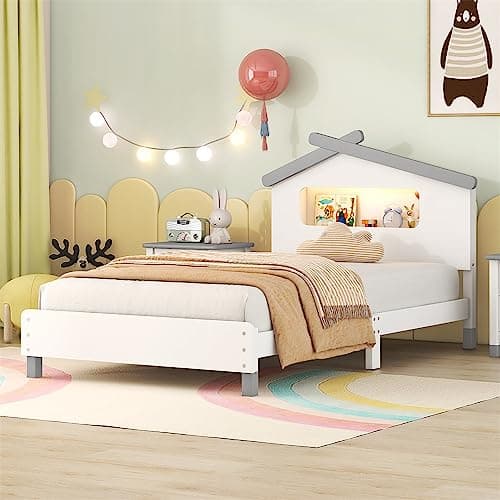 House-Shaped Twin Platform Bed with Motion Activated Night Lights
