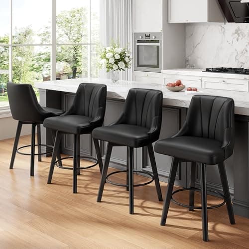 Counter Height Swivel Bar Stool Set, Black, 24" PU Leather, Kitchen Dining Room