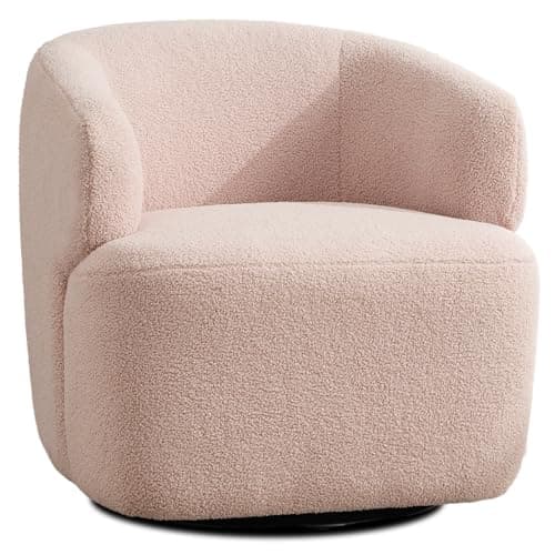 Sherpa Teddy Swivel Chair, Beige Cream White, Cozy Living Room Accent