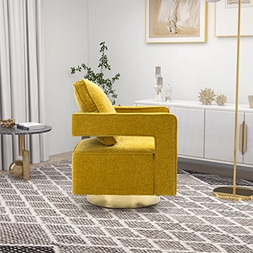 Modern Grey Chenille Swivel Accent Chair with Gold Stainless Steel Base