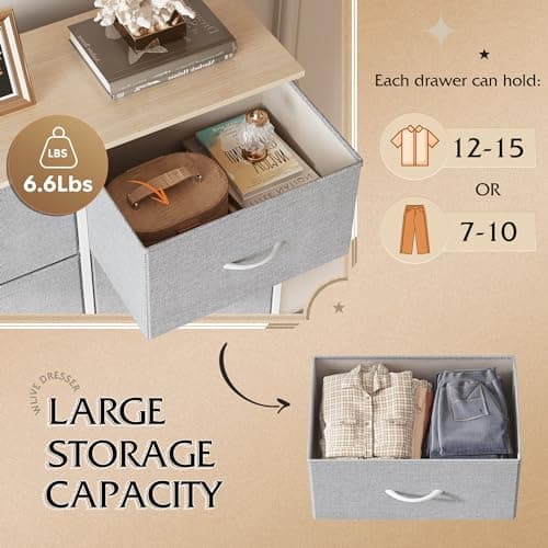 WLIVE Light Grey Tall Dresser with 8 Drawers & Fabric_bins