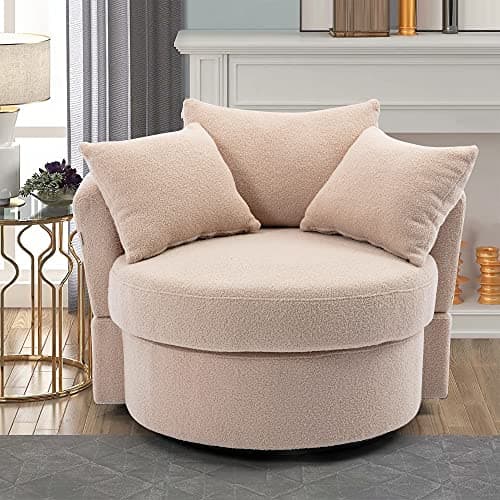 i-POOK Swivel Barrel Chair with Pillows, Modern Leisure Accent Chair for Living Room