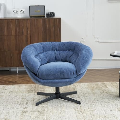 360 Degree Swivel Chenille Upholstered Accent Chair, Gray Metal Base Office Chair