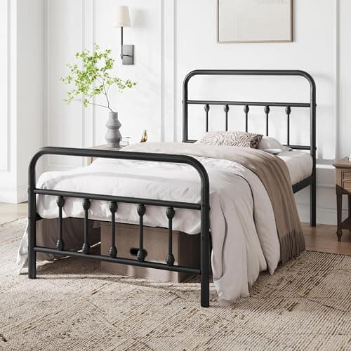 Yaheetech Classic Victorian Style Metal Bed Frame with Storage Black Twin