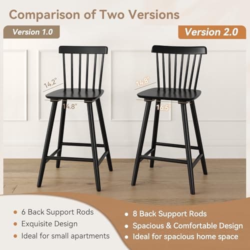 LUE BONA Windsor Black Bar Stools Set of 4, 24 Inch Counter Height