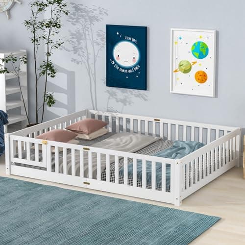 i-POOK Queen Size Montessori Bed Frame with Guardrails and Door in Espresso