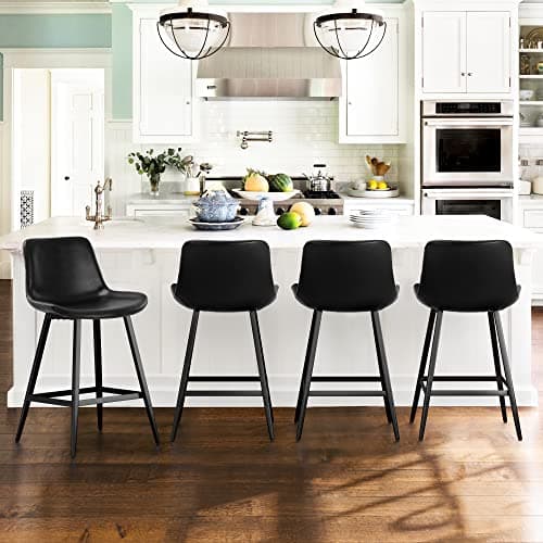 Black Counter Height Bar Stools with Back & Footrest, Set of 4