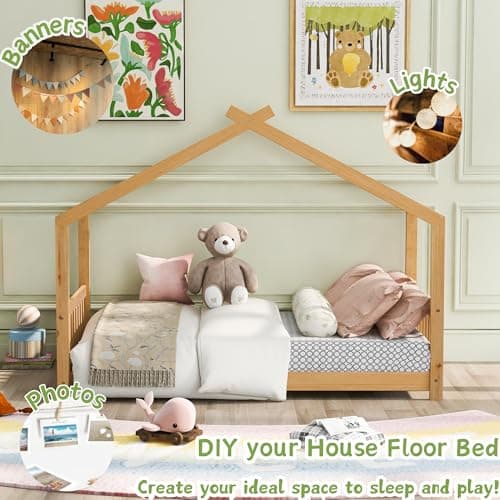 Bellemave Natural Wood Montessori Twin Bed with Headboard & Footboard