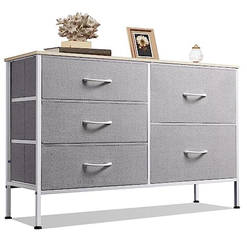 5-Drawer Fabric Dresser for Bedroom and Living Room in Charcoal Black