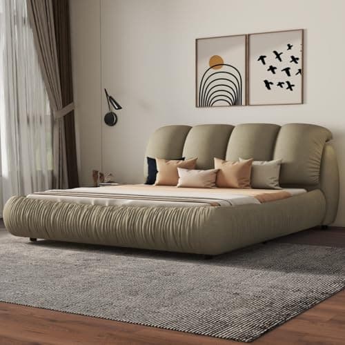 Luxury Upholstered Queen Size Platform Bed, Stone Gray Velvet