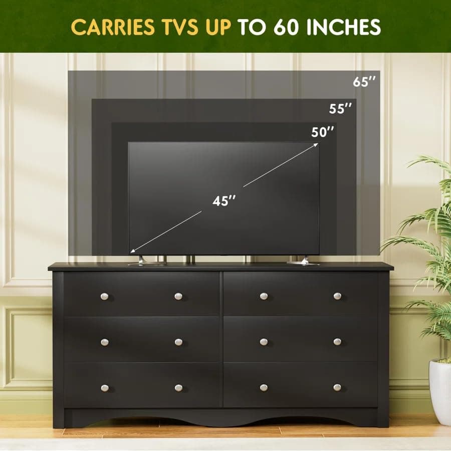 Homall Black 6 Drawer Wood Dresser for Bedroom & Living Areas