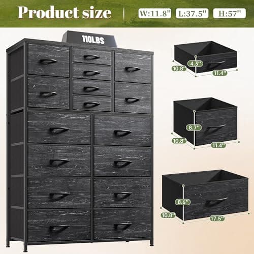 EnHomee Black Tall Dresser with 16 Deep Drawers for Bedroom and Entryway Storage