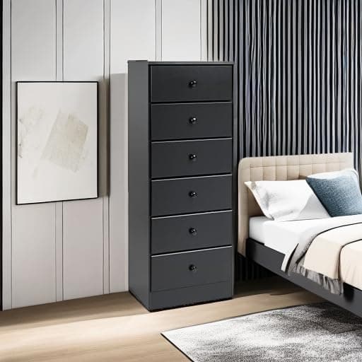 Black 6-Drawer Dresser for Bedroom: Prepac Astrid Tall Chest - Space-Saving Storage Solution