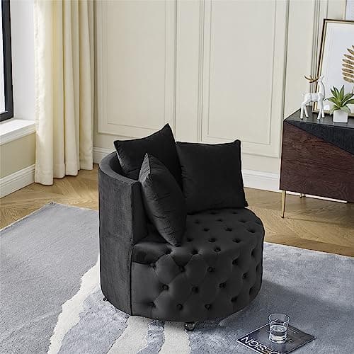 Swivel Accent Chair with Tufted Upholstery and Pillows