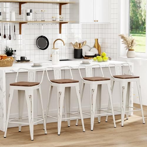 WENTMENT Black Wood Seat Counter Height Bar Stool Set of 4