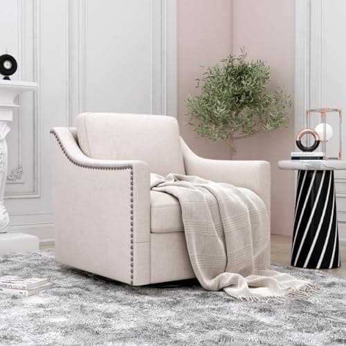 Swivel Accent Chair with Nailhead Trim and Metal Base Stand, Comfy Club Chair