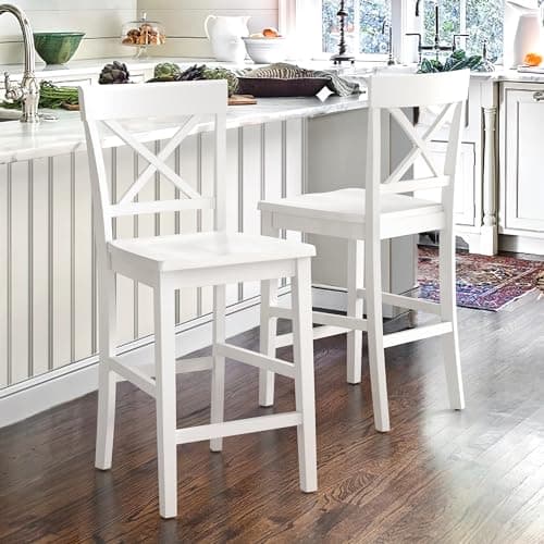 X-Back White Wooden Bar Stools, 24" H Kitchen Island Set
