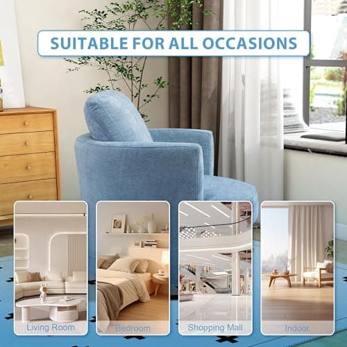 31.9" Swivel Chenille Chair, Light Blue, Modern Living Room