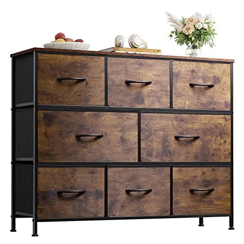 WLIVE 8-Drawer Wide Fabric Dresser for Bedroom and Living Room - Dark Grey