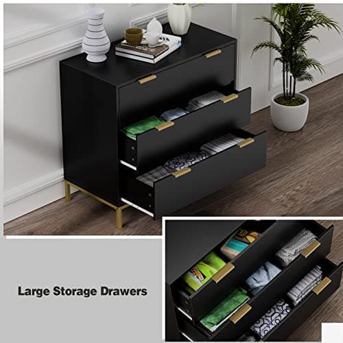 Anmytek Black 3-Drawer Dresser with Spacious Storage H0073