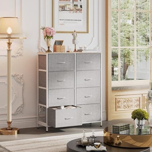 WLIVE Light Grey Tall Dresser with 8 Drawers & Fabric_bins