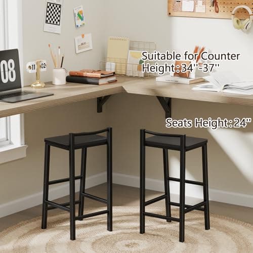 Furologee Black Counter Height Bar Stool Set of 2