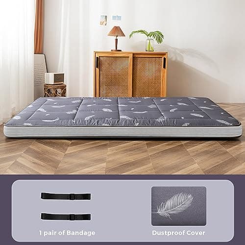 YOSHOOT Queen Size Foldable Japanese Futon Mattress, Grey Feather