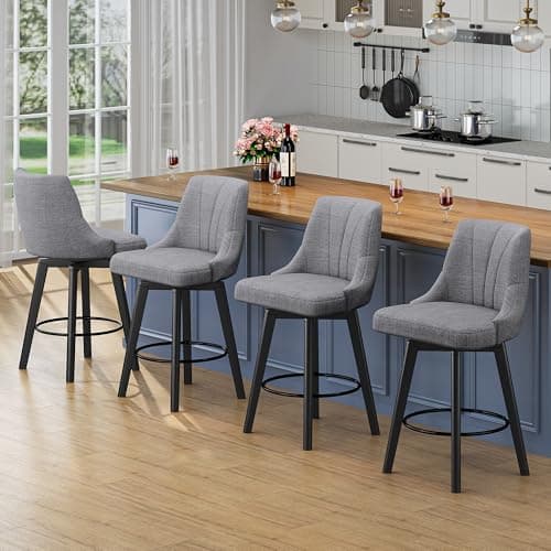 Dark Gray Counter Height Swivel Bar Stool Set (24" Fabric, Back, Wood Legs)