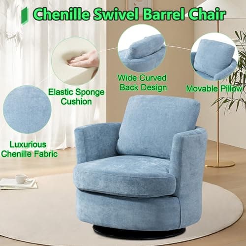 Set of 2 Modern Swivel Barrel Chairs for Nursery, Living Room, Bedroom - Light Blue