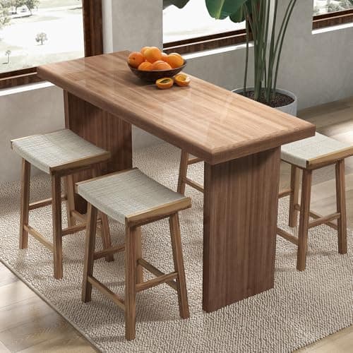 COSTWAY 25.5-inch Seaweed Woven Counter Height Kitchen Bar Stools, Set of 4, Rubber Wood & Acacia Frame
