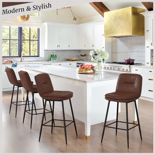 Dark Brown Double-Layer Faux Leather Bar Stools Set of 4