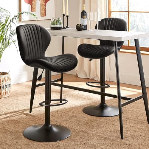 PUKAMI Counter Height Bar Stool Set, Adjustable with Footrest & Back (Black, Set of 4)