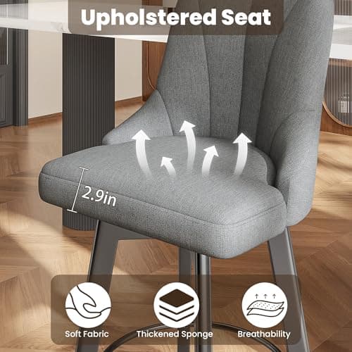 Fabric Swivel Bar Stools with Backs, 24 Counter Height Set of 2, Gray