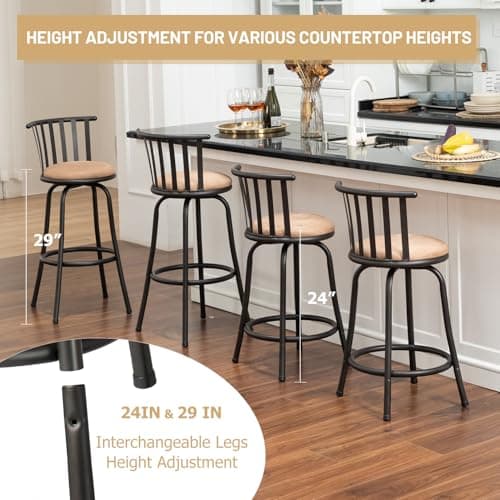 Swivel Kitchen Counter-Height Barstools Set of 4, Brown