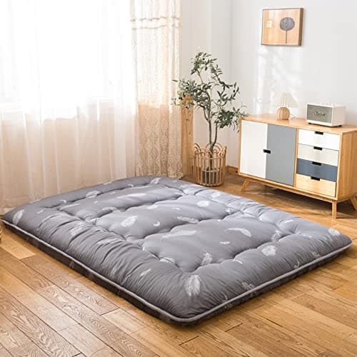 YOSHOOT Grey Feather Futon Mattress, Queen Size, Portable Camping Bed