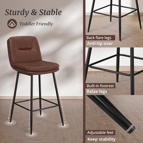 Dark Brown Double-Layer Faux Leather Bar Stools Set of 4