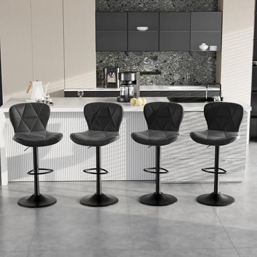 Set of 4 Adjustable Swivel Bar Stools in Black for Kitchen Island