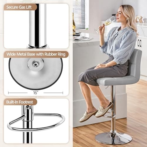 Yaheetech Lightweight PU Bar Stool Set, Modern Counter Height with Back and Footrest