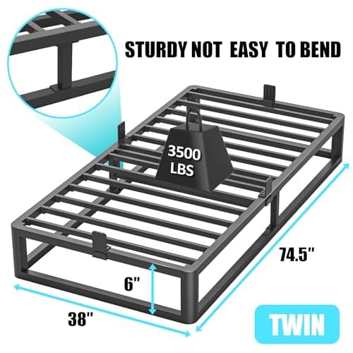 6 Inch Round Corner Twin Bed Frame - Low Profile Steel Slat Support