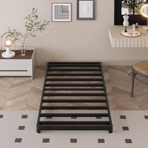 Heavy Duty Black 3 Inch Low Twin Bed Frame with Rounded Corners
