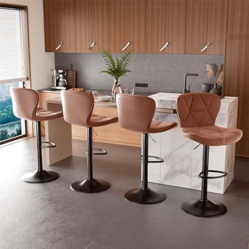 Set of 4 Modern Faux Leather Swivel Bar Stools for Kitchen Island